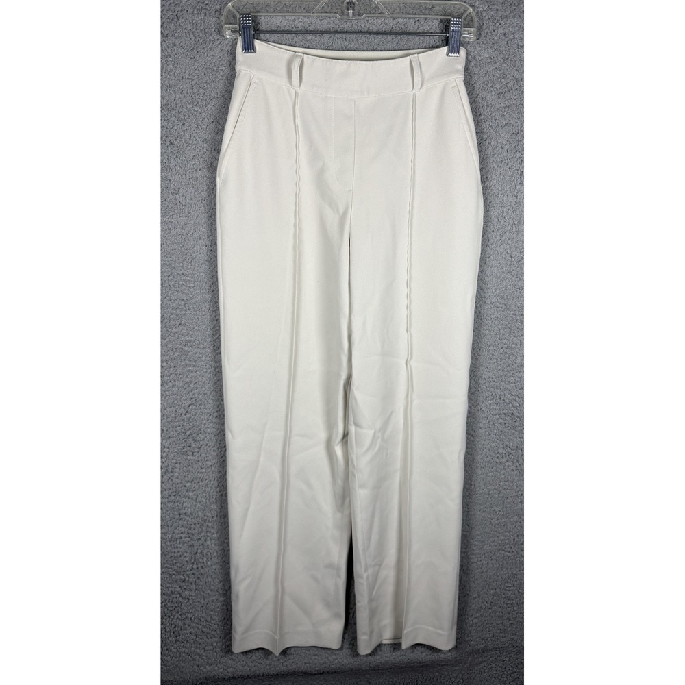 Spanx Carefree Crepe Pleated‎ Trousers Cream White High Rise Straight Leg XS